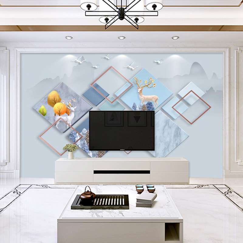 8d北欧电视机背景墙壁纸墙布客厅3D立体影视墙壁布大气5D几何壁画