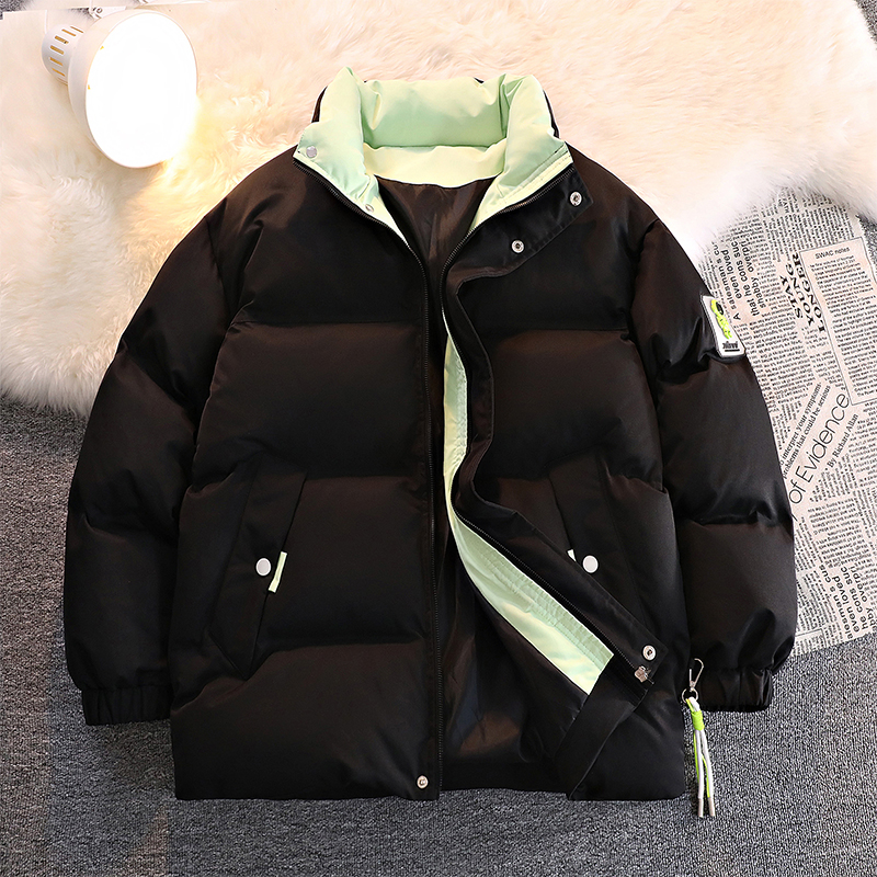 假两件棉衣男士冬季潮牌加厚宽松连帽羽绒棉袄青少年棒球棉服外套