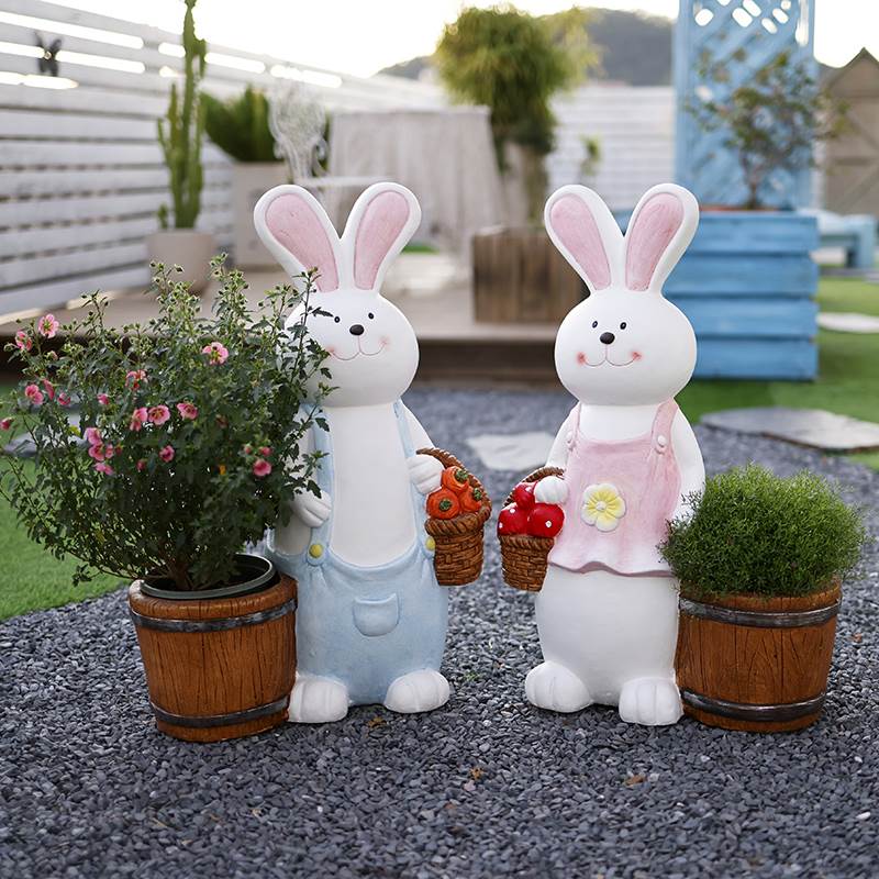 2023小白兔子摆件创意装饰花园动物阳台布置庭院摆设多肉户外花盆