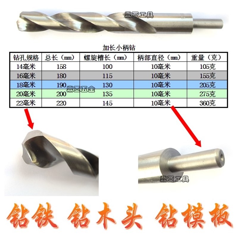 高速网小柄加长麻花钻头 缩小柄木工钻 钢铁板金属钻头112