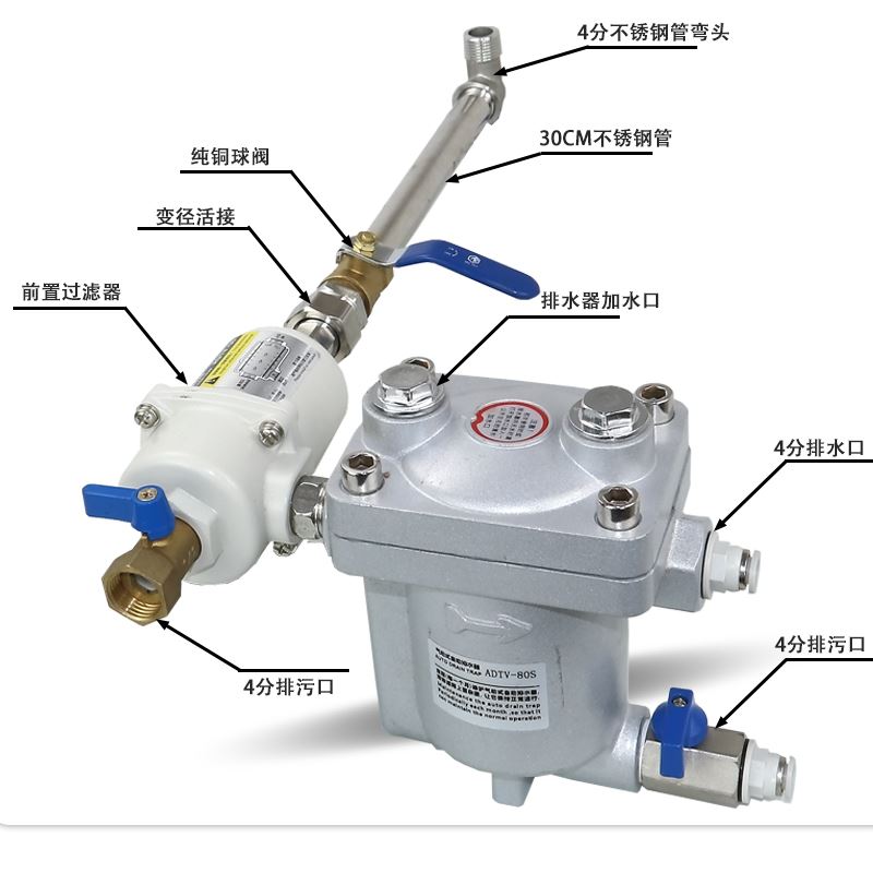 全新升级空压机排水阀ADTV-80S/81S/82S防堵6分储气罐自动排水器