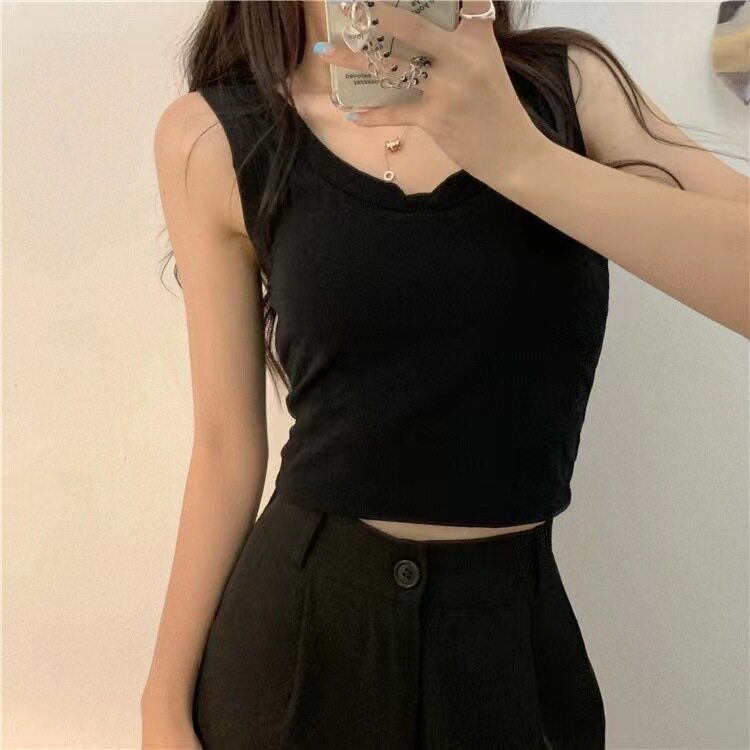 纯棉吊带背心带胸垫固定杯裹胸外穿内搭无袖短款上衣女全棉亲肤