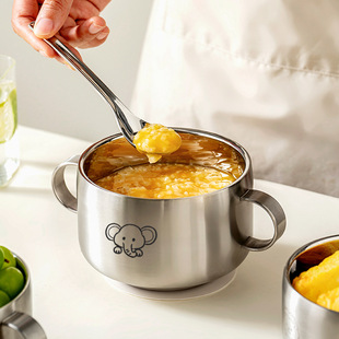 不锈钢双耳儿童碗加厚防烫不锈钢碗家用316宝宝辅食碗隔热带把手