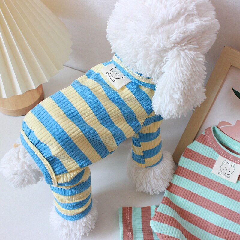 宠物衣服春夏薄款四腿家居服泰迪比熊小型犬猫狗服装条纹夏装