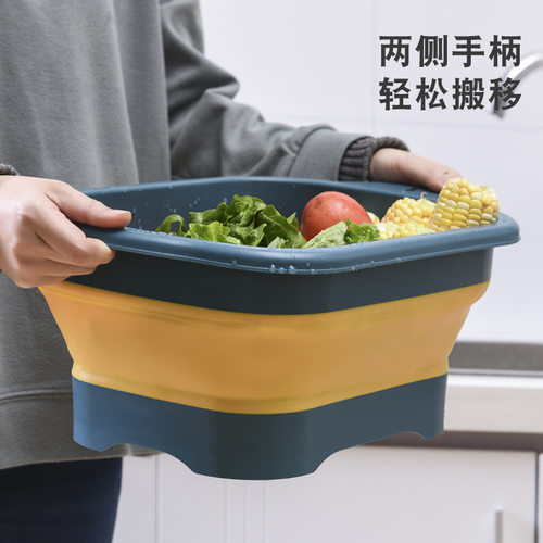折叠双层洗菜盆厨房方形碗架洗菜篮水果篮伸缩篮盆子家用沥水
