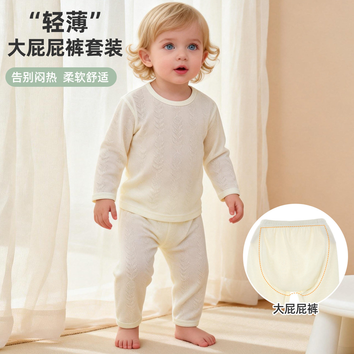 婴儿分体套装纯棉薄款长袖春夏宝宝女童小童睡衣家居服内衣空调服