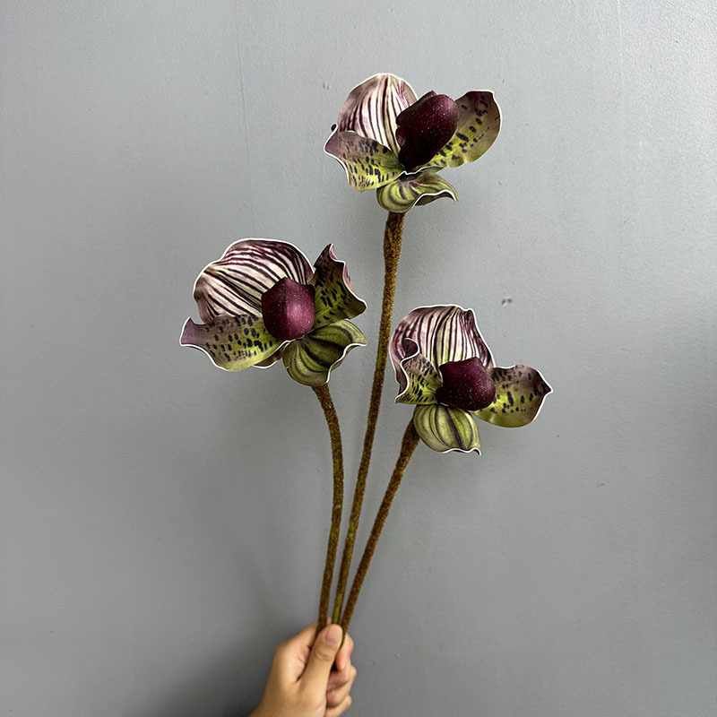 3D打印兜兰EVA手感拖鞋兰装饰花摆插花花艺假花婚庆摄影硅胶兜兰