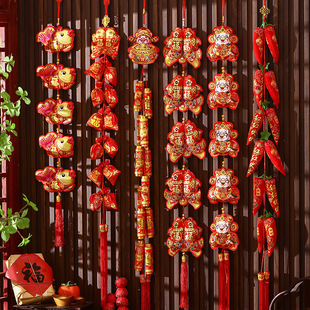 马年鞭炮串新年辣椒串2026新款装饰品过年春节家用布置背景墙挂饰