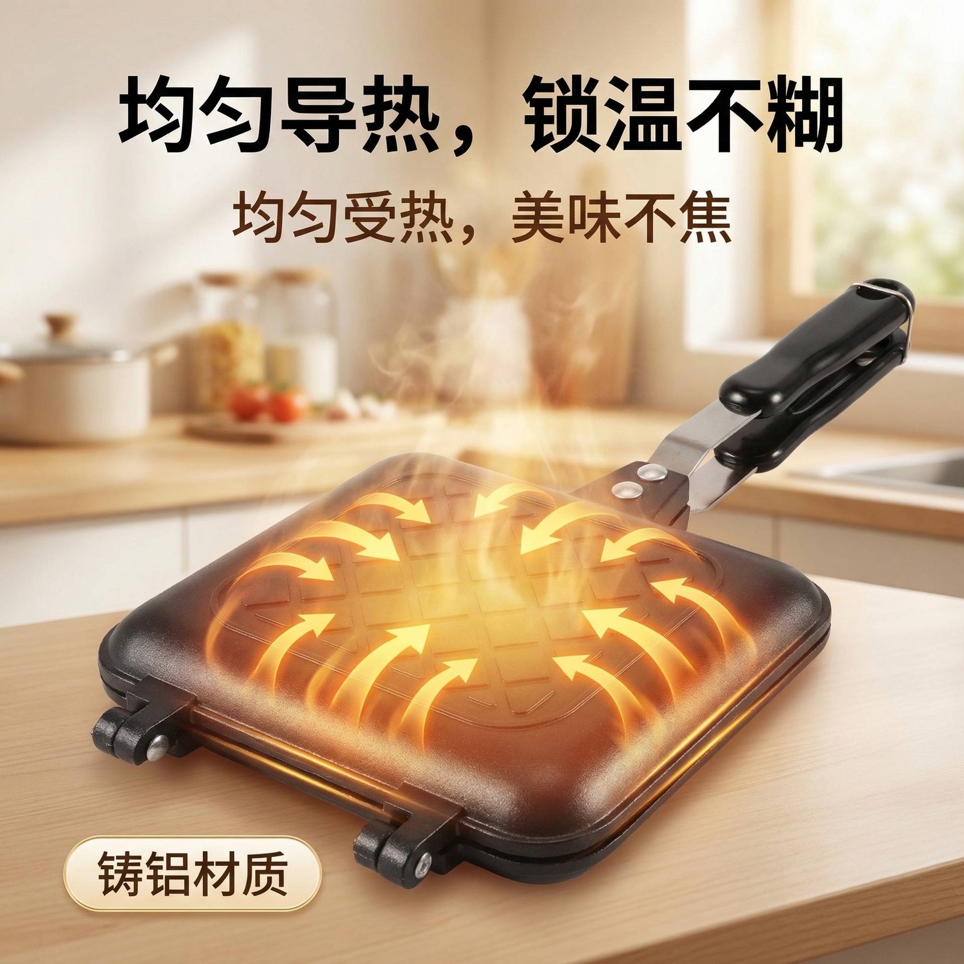 新款三明治烤盘模具不粘双面煎锅家用早餐煎蛋锅华夫饼三明治夹锅