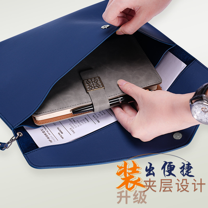 皮质文件袋高端a4商务男女士手拿公文包学生补习手提袋防水大容量