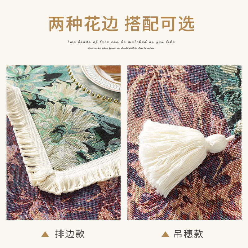 2023新款油画电视柜盖巾美式提花仿棉麻桌布家用方形台布