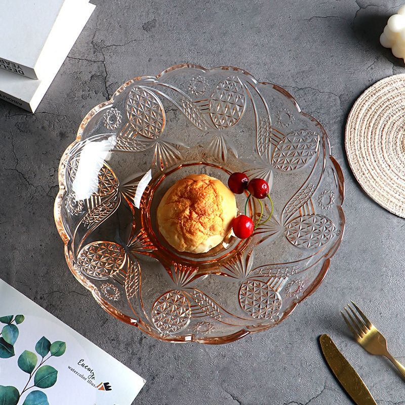 玻璃高脚盘欧式轻奢水晶玻璃碗高脚水果盘家用客厅茶几零食高脚碗