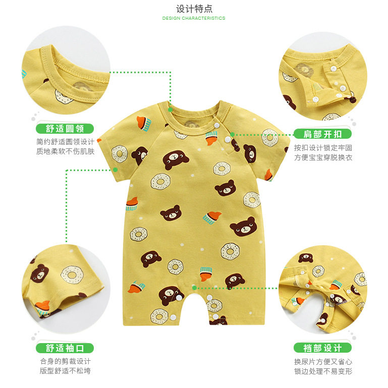 新款夏季服装 婴儿连体衣服哈衣 新生儿宝宝纯棉短袖薄款开档爬服