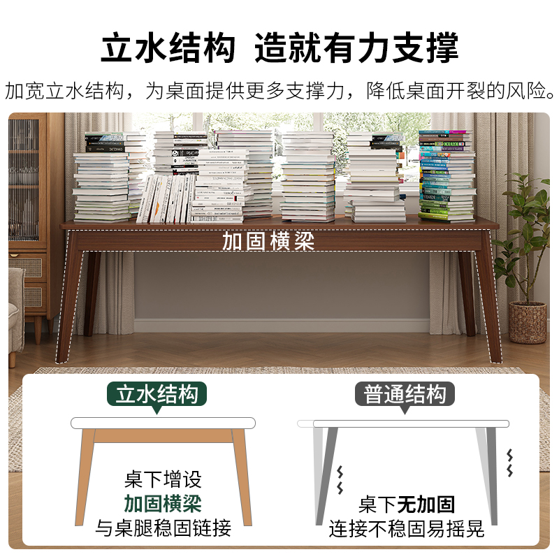 双人长书桌长条桌实木腿长桌子工作台书桌学生学习家用办公电脑桌