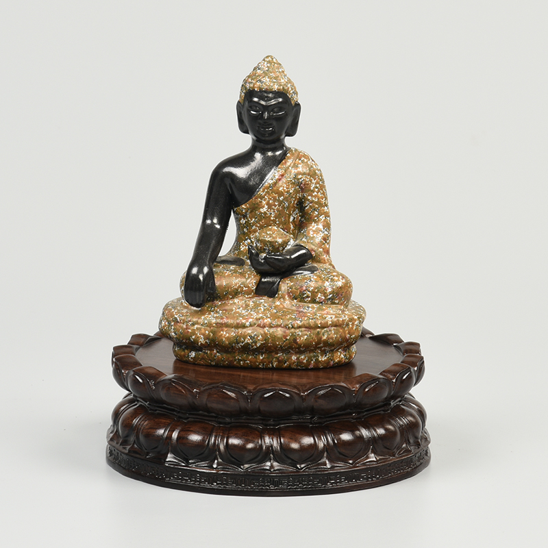 佛像观音菩萨莲花座台红木圆形实木质摆件奇石香炉底座黑檀木底托