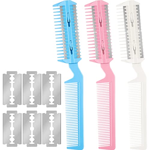 Maitys 3 Pieces Razor Comb with 10 Pieces Razors  Hair Cutte