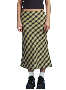 Vintage 90s Plaid High Waist Printing A-Line Long Skirt Y2K