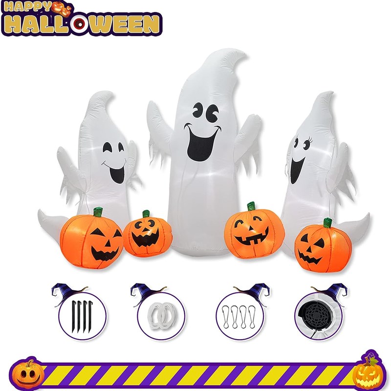 7FT Long Halloween Inflatable Ghosts and Pumpk, 3 Ghosts