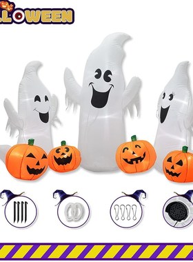 7FT Long Halloween Inflatable Ghosts and Pumpk, 3 Ghosts