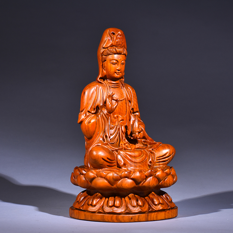 花梨木雕观音菩萨佛像摆件坐莲观音家居办公客厅装饰红木工艺品