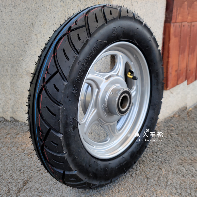 3.50-10真空胎建筑工地手推车轮胎加粗加长轴两轮连轴小推车轮子
