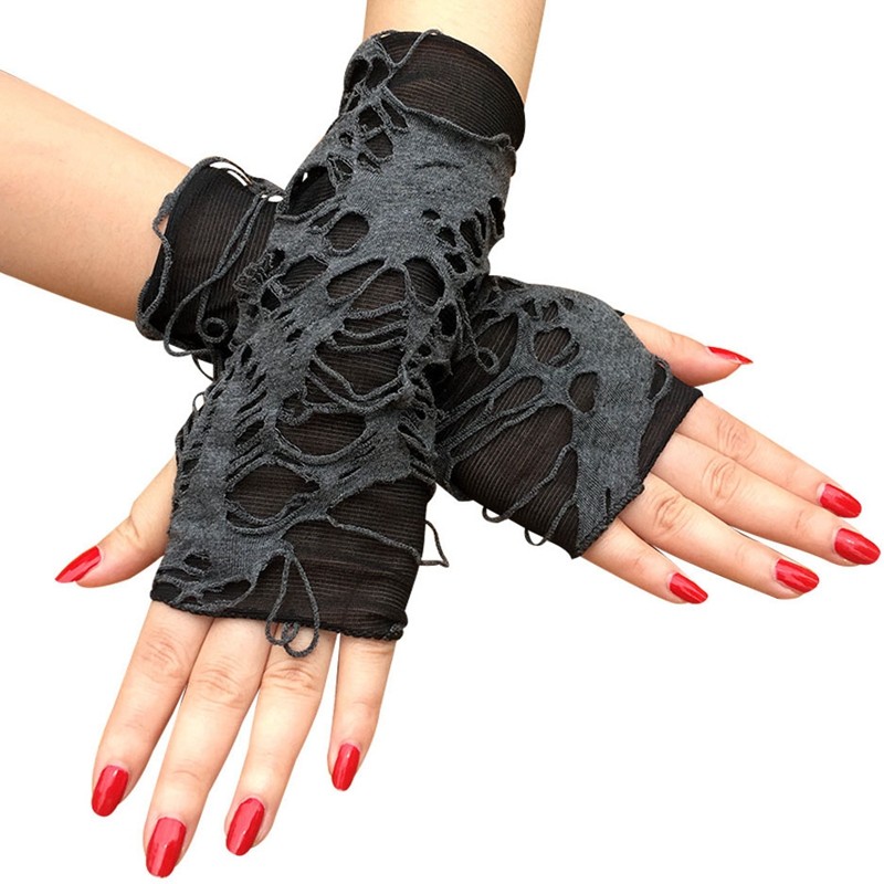 新品unisex gothic black gloves fingerless long glove for wom