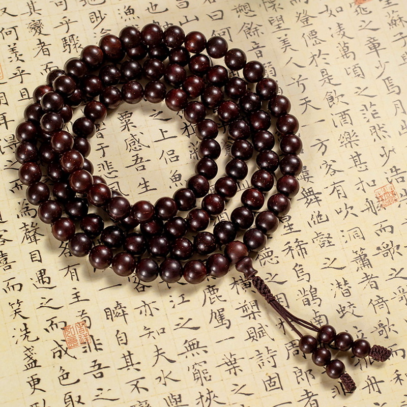 老料印度小叶紫檀手串108颗佛珠念珠项链男女玻璃底檀香红木手链