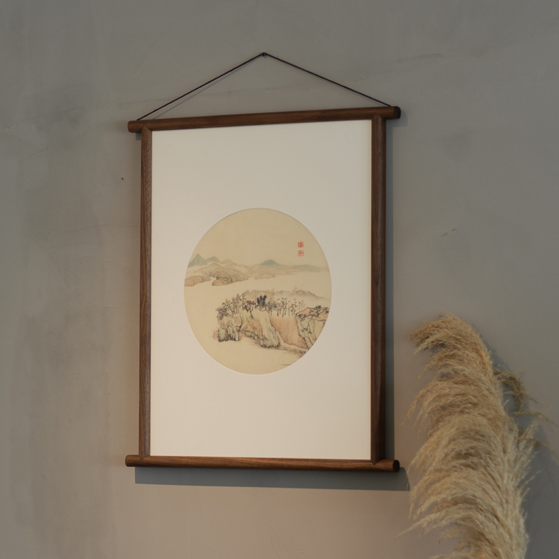 禅意新中式画黑胡桃木装饰画相框挂轴实木画框玄关客厅墙壁挂画