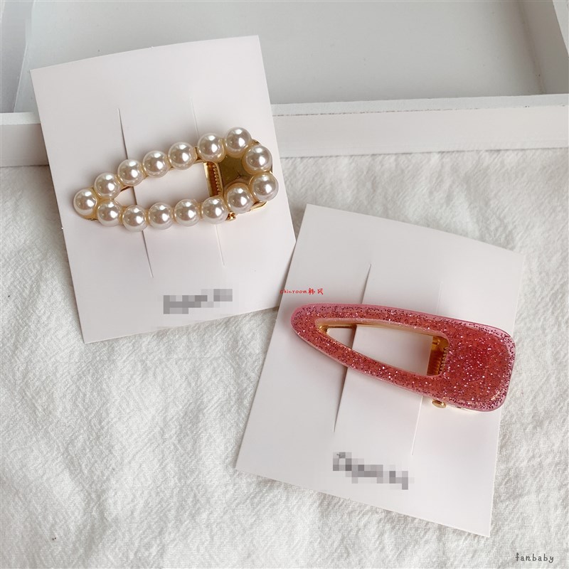 出口欧美余单 女童珍珠金属弹簧鸭嘴夹 儿童成人闪粉侧边发夹头饰