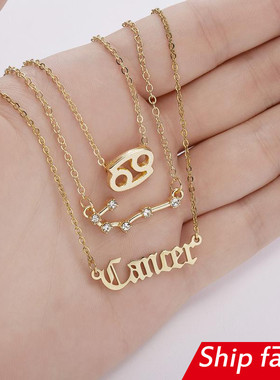 新品3pcs set Zodiac necklace 12 constellation pendant sign n