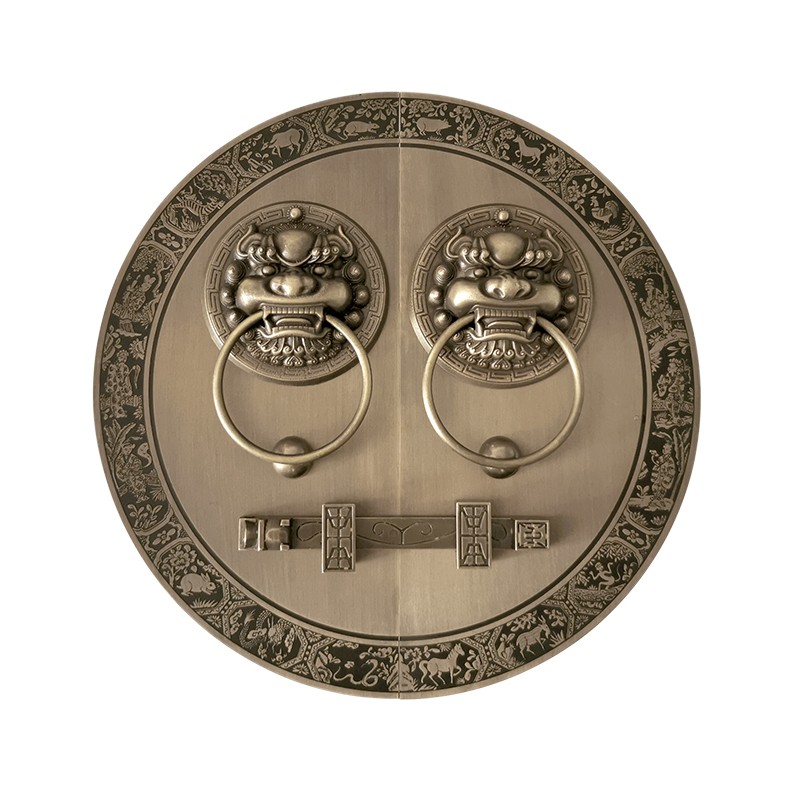 中式仿古大门全铜拉手铜把手兽头狮子头虎头门环圆形复古木门门锁