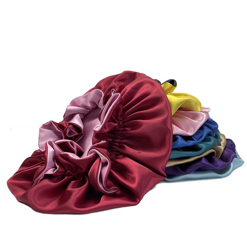 New Solid Women Satin Bonnet Fashion Stain Silky Big Bonnet