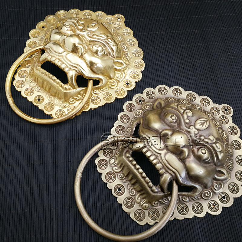 虎头狮子头门环仿古大门铜配件铜拉手纯黄铜木门拉环门扣古铜复古