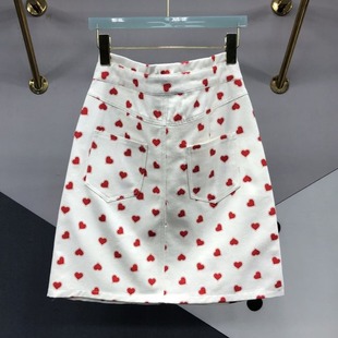 Love Korean Half Denim Print Slim Waist High LUXE&ENVY 新品