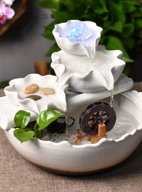 家居创意流水招财生财摆件桌面风水轮球水晶转珠加湿喷泉鱼缸礼品