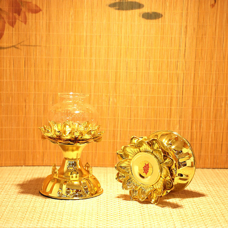 合金镀铜莲花酥油灯座 防风佛前佛灯酥油蜡烛台佛灯灯架底座