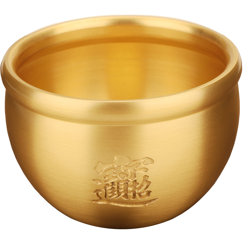 铜匠千年黄铜招财进宝缸迷你铜缸小聚宝盆素面黄铜工艺品摆饰