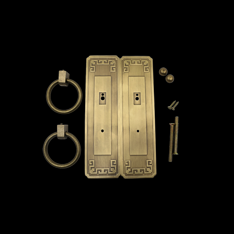 中式复古纯黄铜搭扣挂锁扣老式木门直条拉手古建大门铜把手装饰s