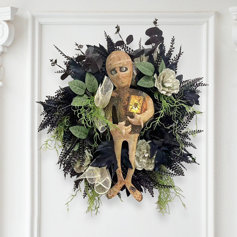 2023 New Halloween Mummy Wreath Countryside Door Hanger Wall