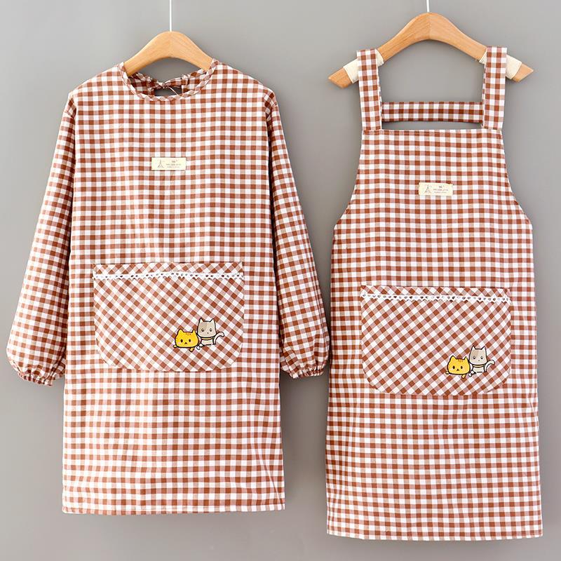 日系家用厨房做饭围裙长袖女可爱时尚防水上班餐饮工作服罩衣围腰