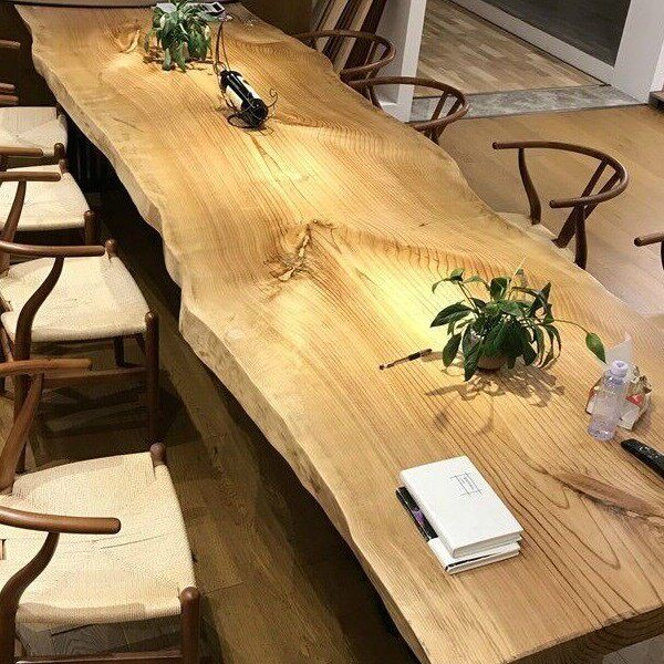 大板会议桌长条桌实木办公桌原木自然边泡茶桌茶台民宿木头餐桌椅