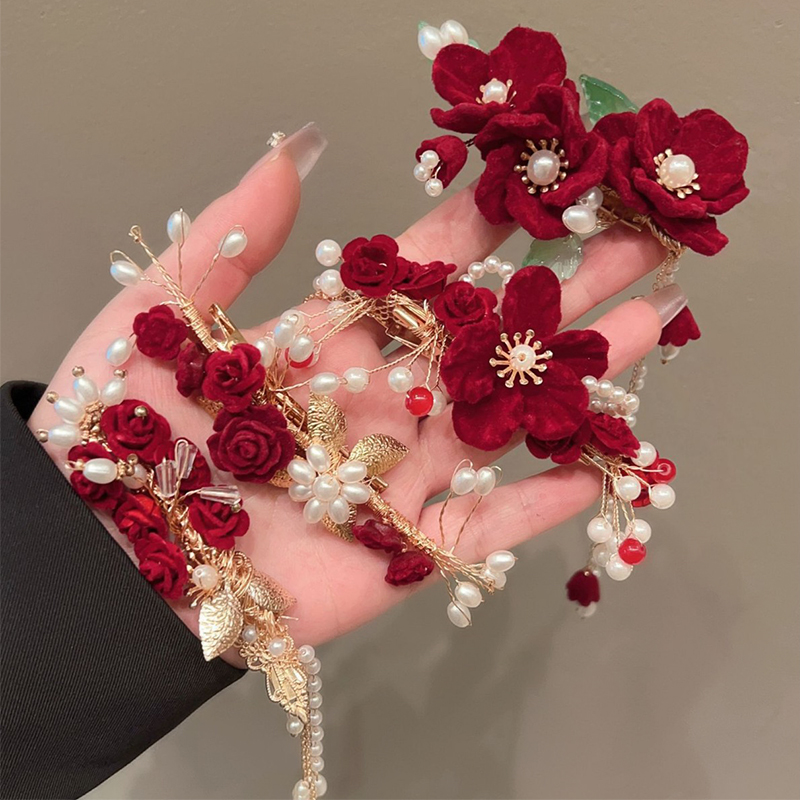 新娘头饰订婚流苏花朵发夹女新年