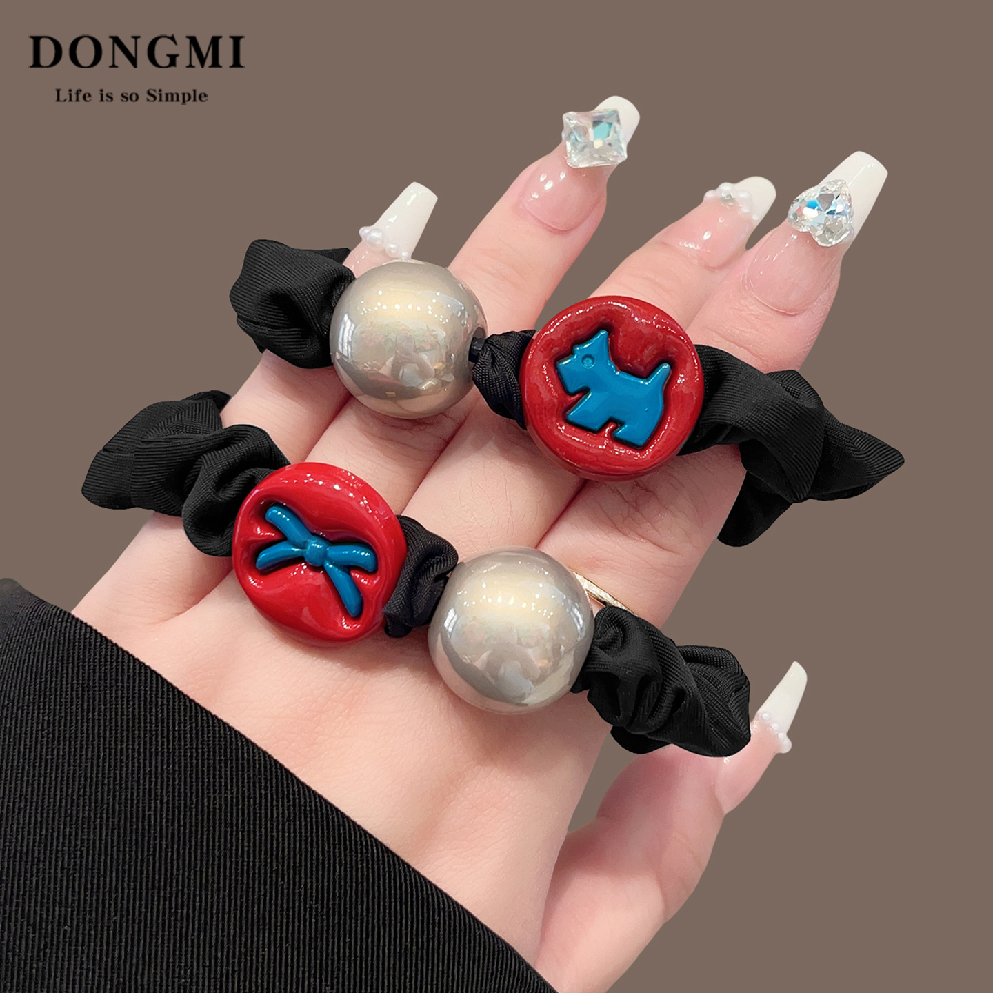 高级感法式蝴蝶结小狗发圈女