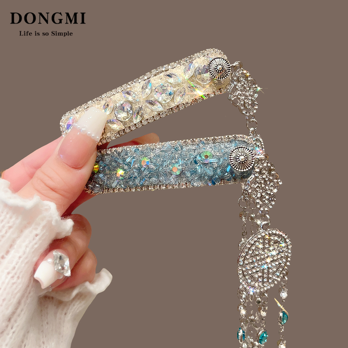 新中式闪钻水晶流苏发夹刘海夹