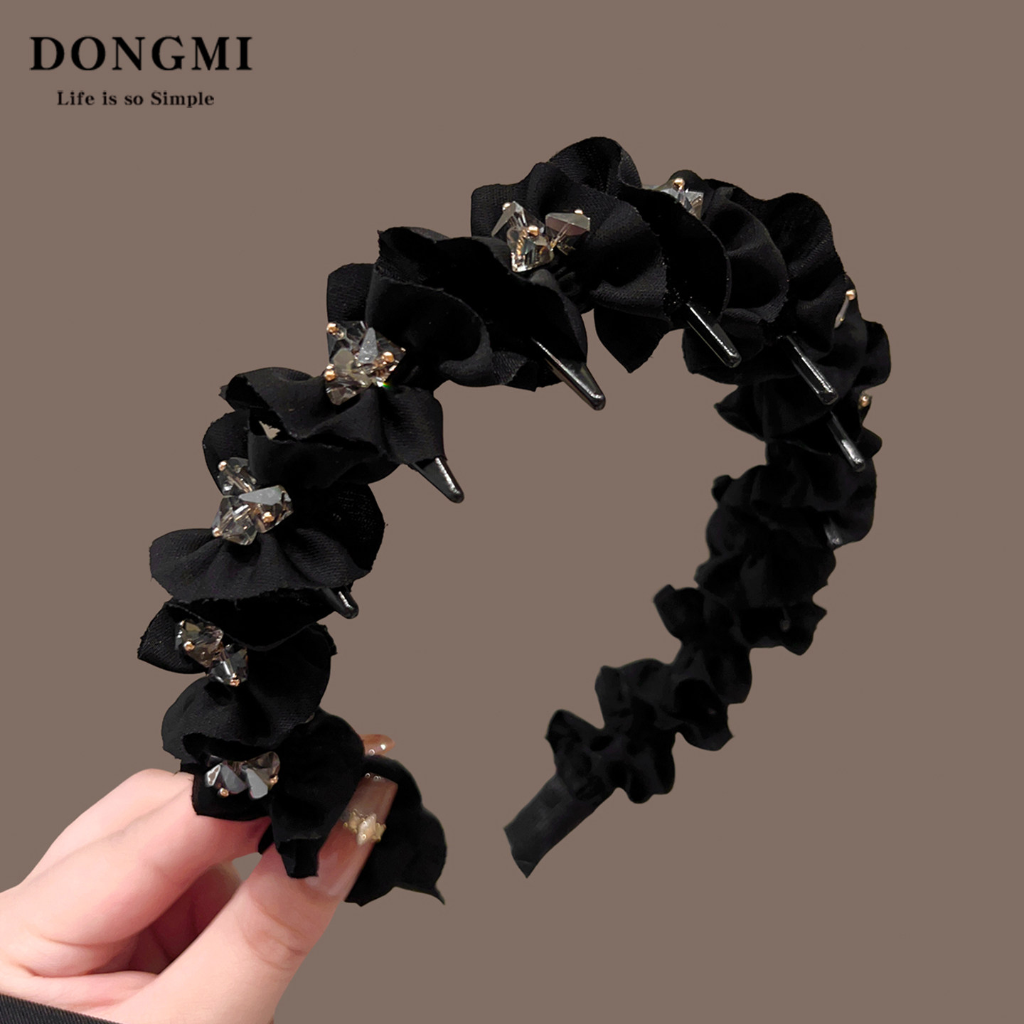 高级感水钻黑色发箍女防滑发卡