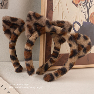 毛绒豹纹猫耳朵发箍网红可爱头箍东大门同款 少女头箍厚发饰发卡女