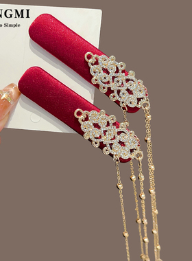 红色新年精致新中式珍珠流苏发夹新款轻奢民族风侧边刘海夹子头饰