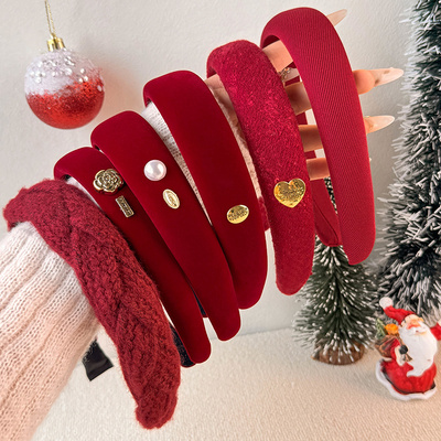 安可拉红发箍女高颅顶宽边压发头箍2026圣诞新年洗脸头箍发卡发饰