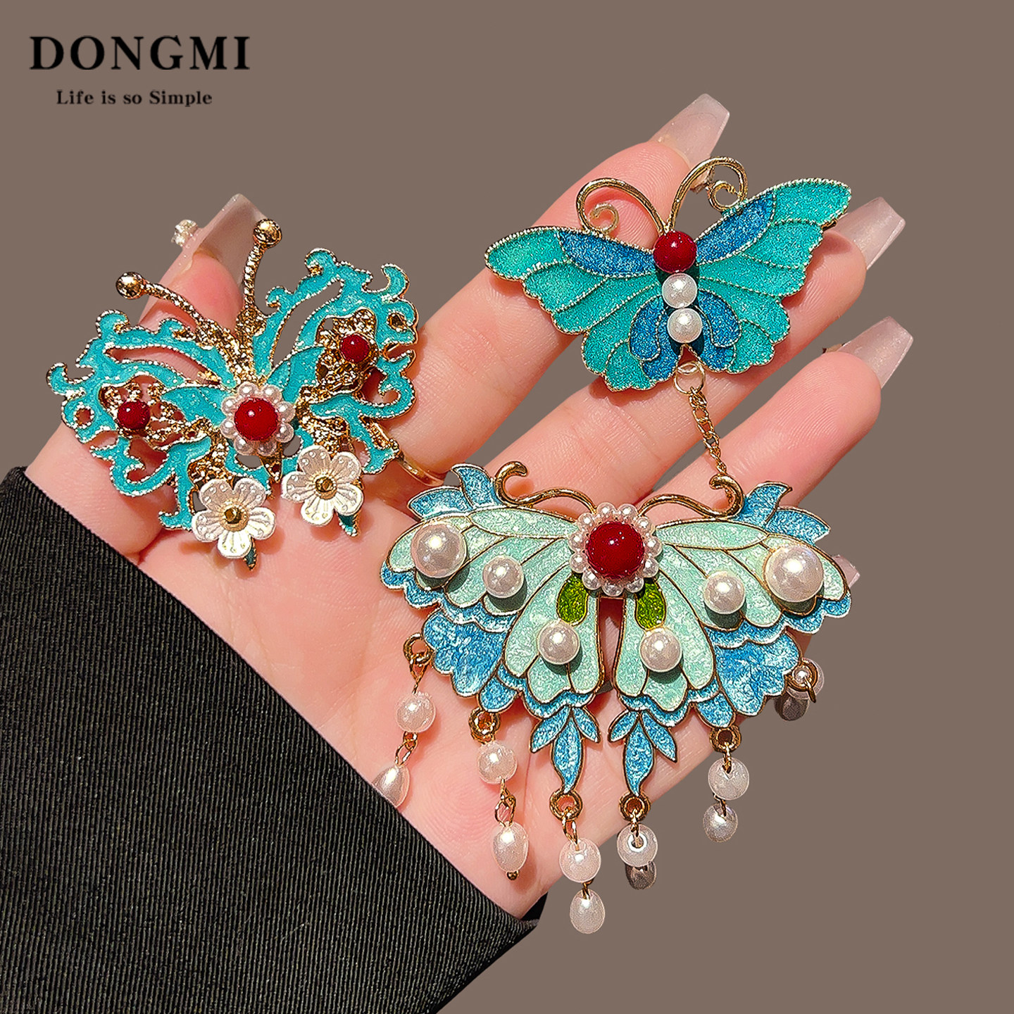 新中式古风蝴蝶珍珠流苏发夹女侧边汉服发饰宫廷古典国风烧蓝夹子,饰品/流行首饰/时尚饰品新,发饰,淘宝优惠券,粉丝福利购,淘宝优惠卷