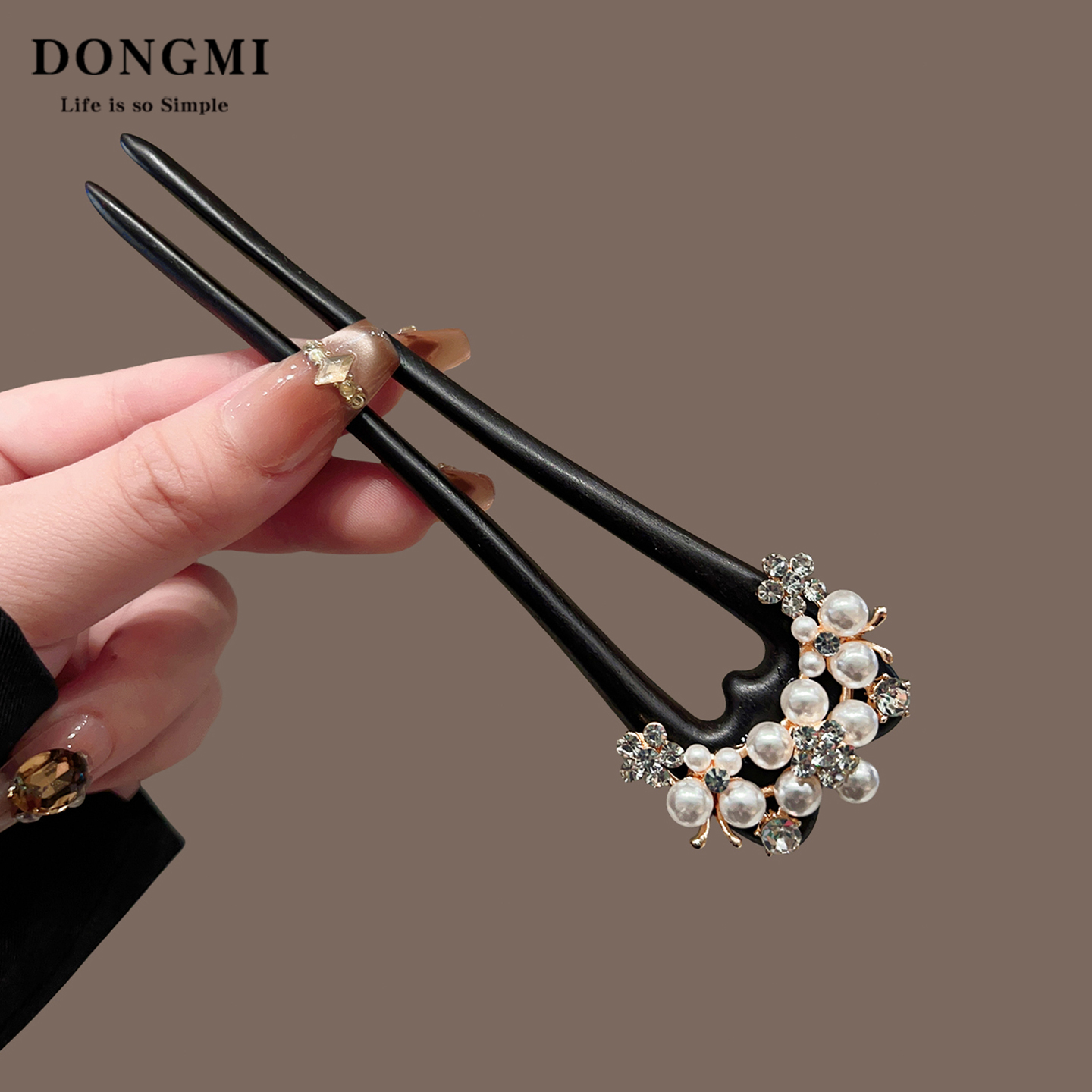 黑檀木U型双钗发簪女新中式发钗